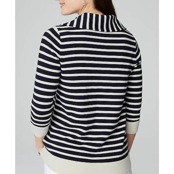 J Jill Top XL Knit Collared Pullover Sweater Striped Navy V Neck Nautical NWT - Picture 3 of 14